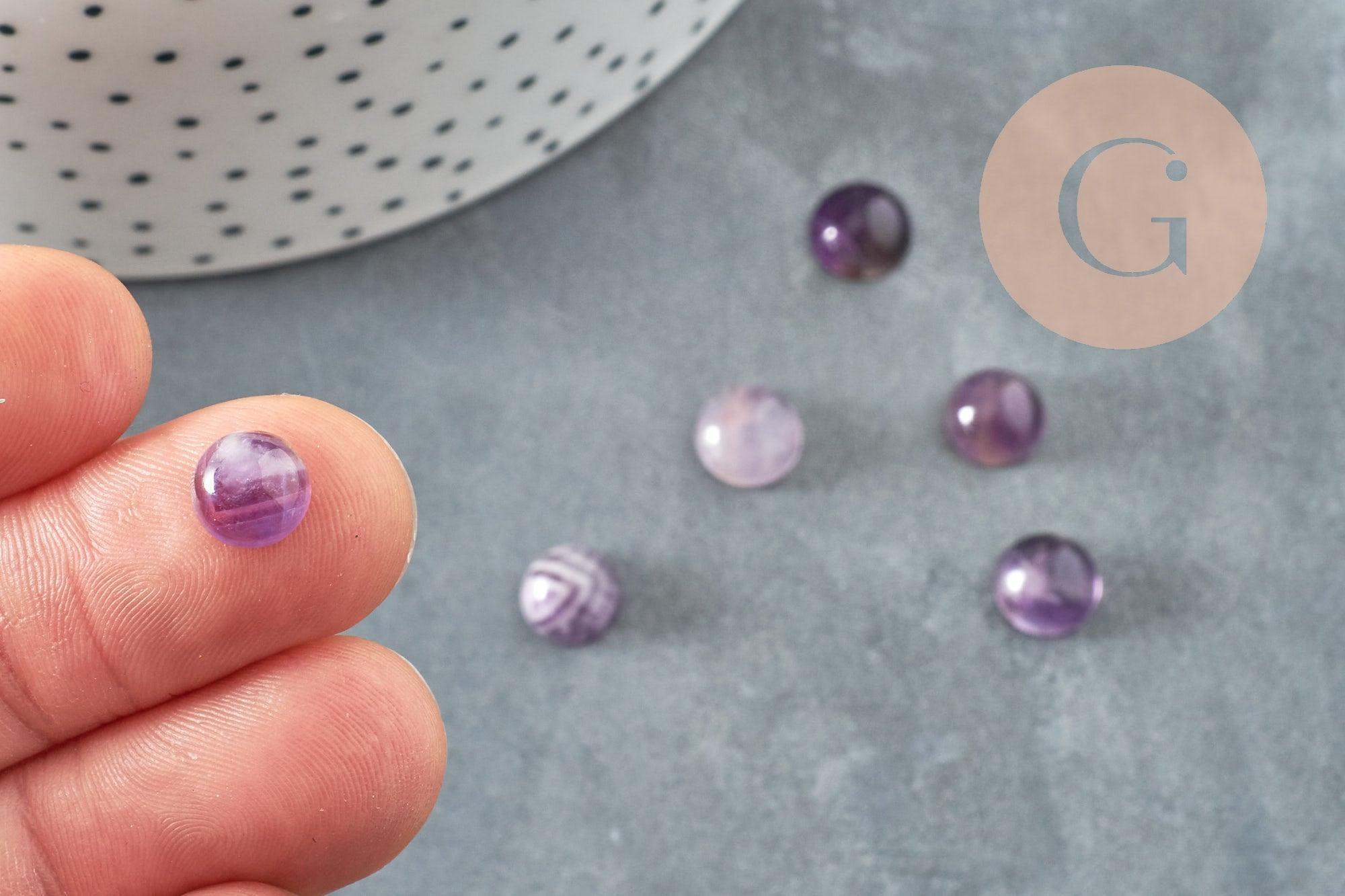 Cabochon rond amethyste naturelle 8mm, x1 (G8784)