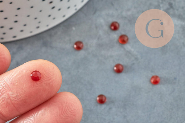 Cabochon rond cornaline naturelle orange facetté 4mm, x1 (G9387)
