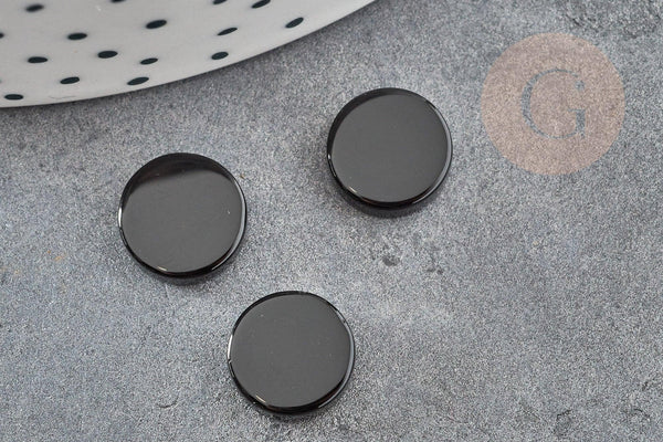 Cabochon rond disque agate naturelle noire 10x2mm, x1 (G2696)