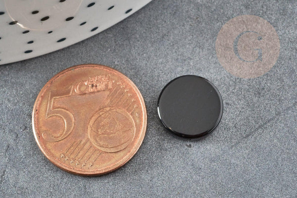 Cabochon rond disque agate naturelle noire 12mm, x1 (G2243)