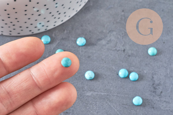 Cabochon rond howlite naturelle turquoise 6mm, x1 (G5055)