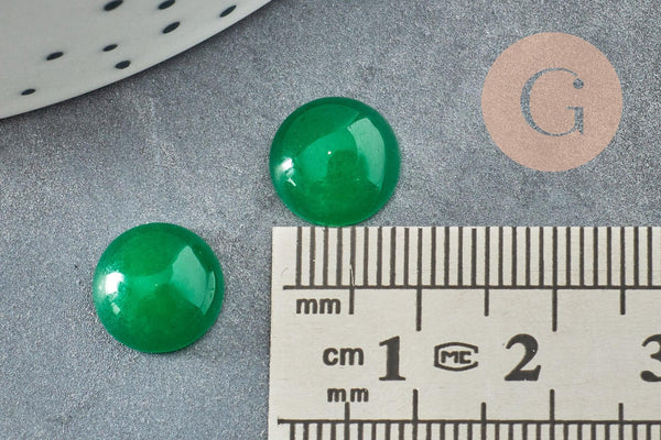Cabochon rond jade malaisie teinté vert 10mm, x1 (G8663)