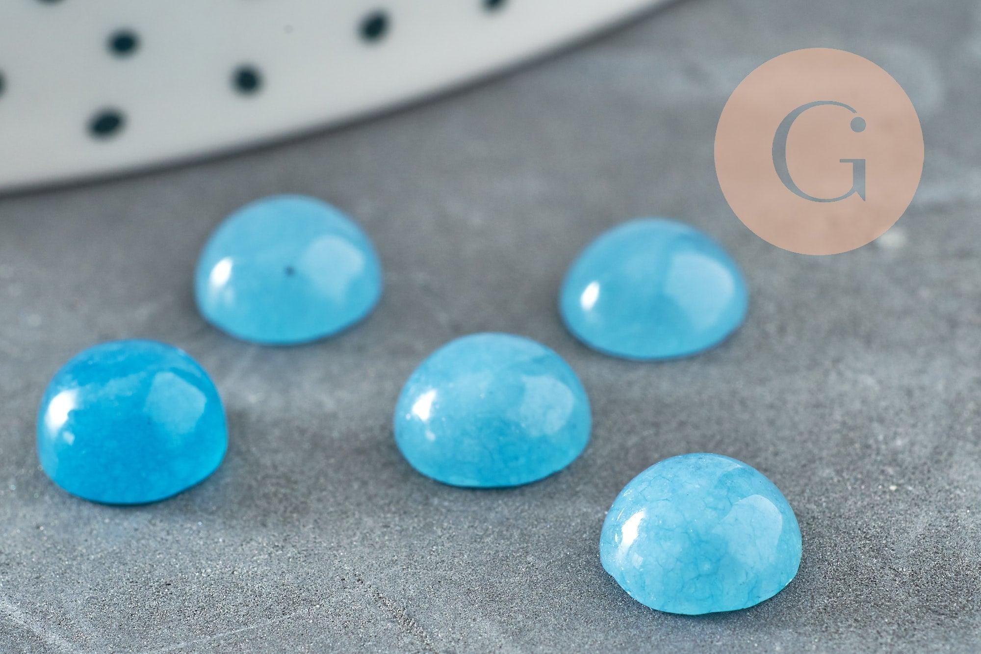 Cabochon rond jade naturel aigue-marine 8mm, x1 (G0947)