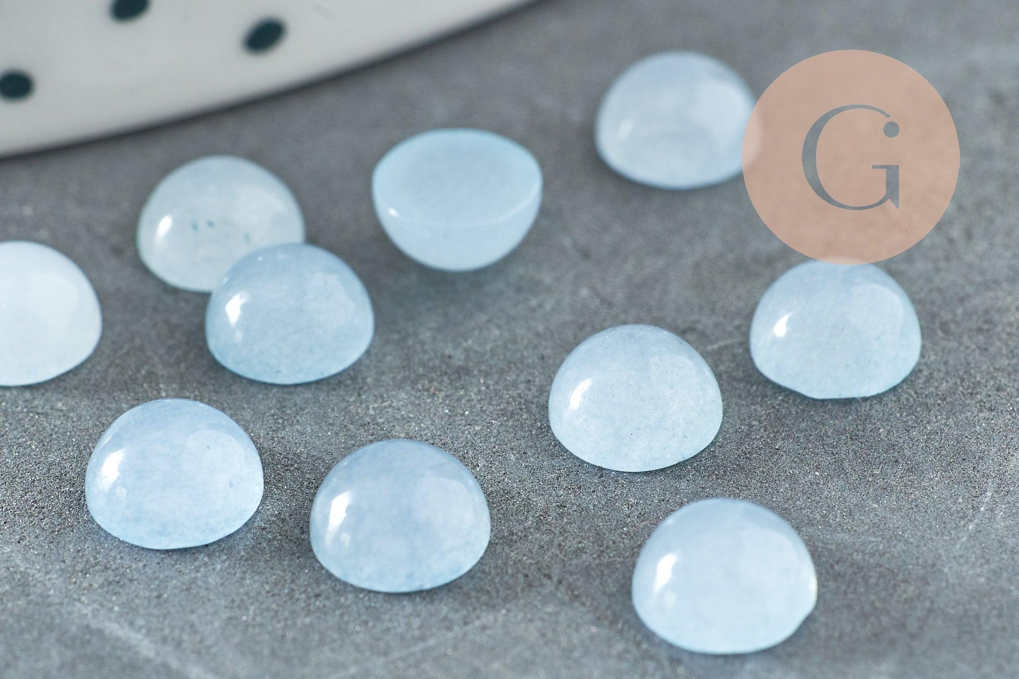 Cabochon rond jade naturel bleu ciel 6mm, x1 (G1606)