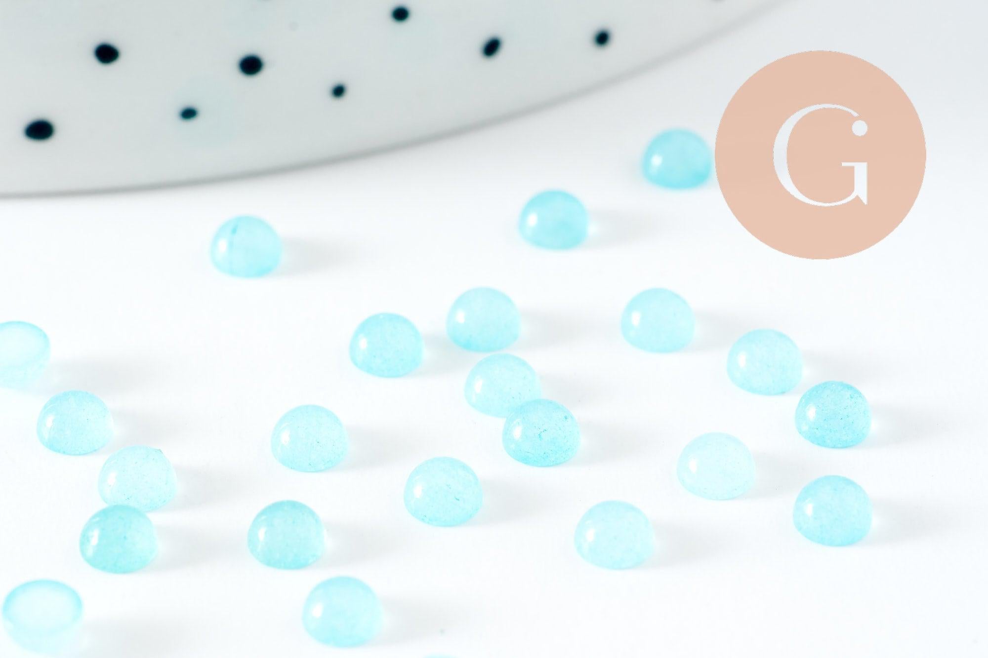 Cabochon rond jade naturel bleu turquoise clair 4mm, x1 (G9958)