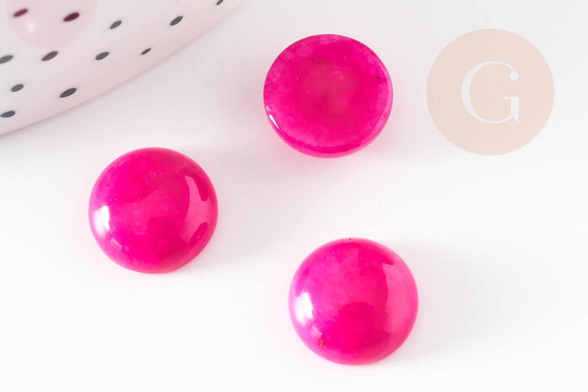 Cabochon rond jade naturel rose fuchsia 12mm, x1 (G9362)