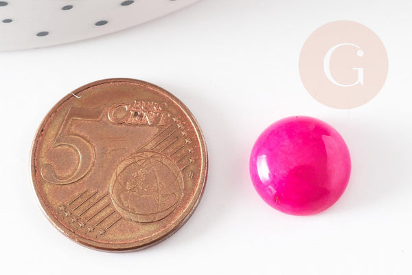 Cabochon rond jade naturel rose fuchsia 12mm, x1 (G9362)