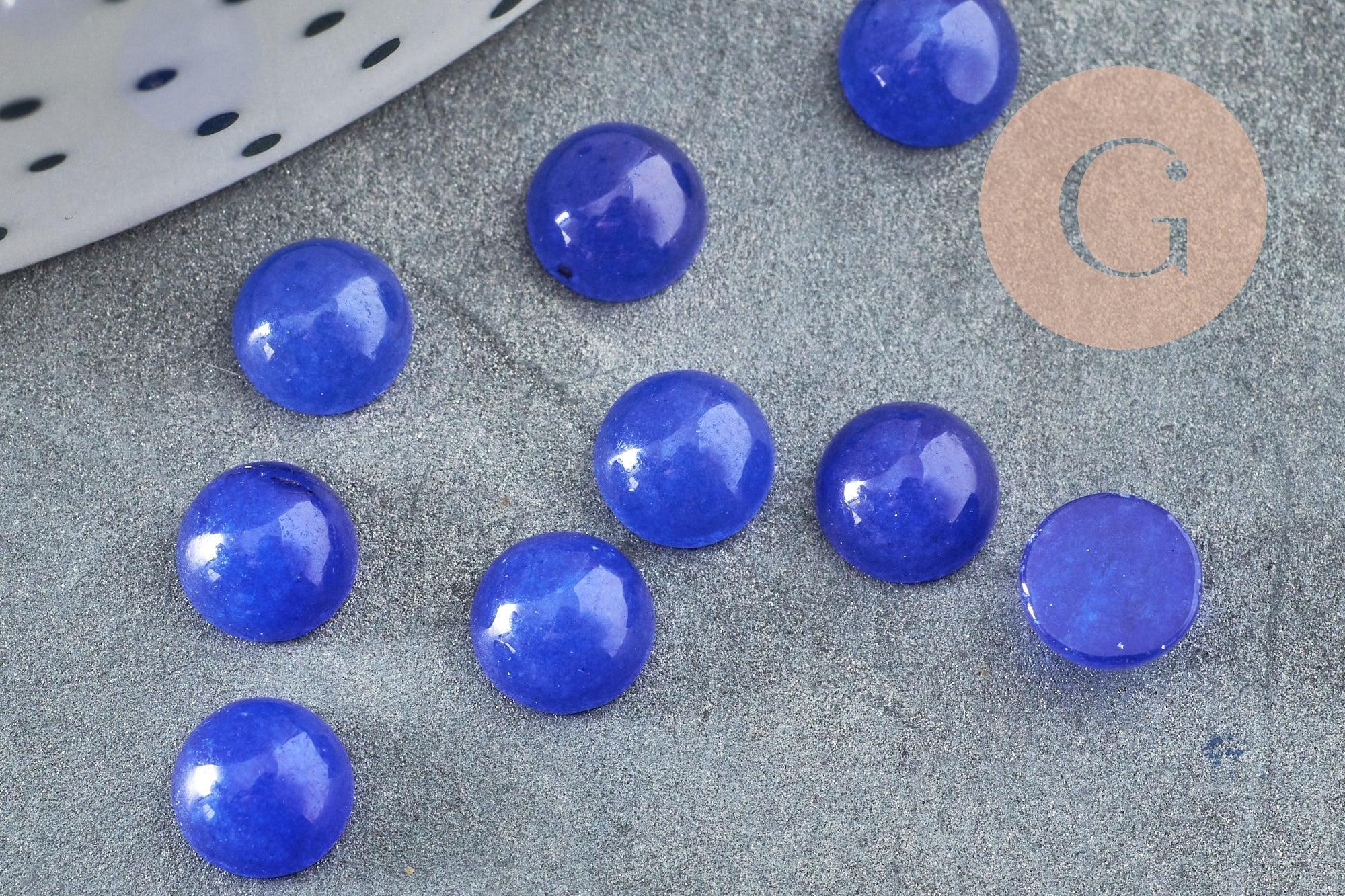 Cabochon rond jade naturel teinté bleu roi 6mm, x1 (G8694)