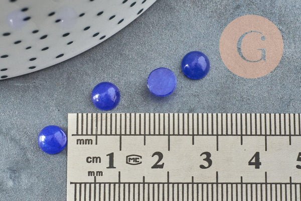 Cabochon rond jade naturel teinté bleu roi 6mm, x1 (G8694)