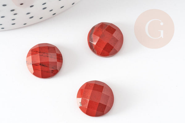 Cabochon rond jaspe rouge naturel à facettes 14.5mm, x1 (G1857)