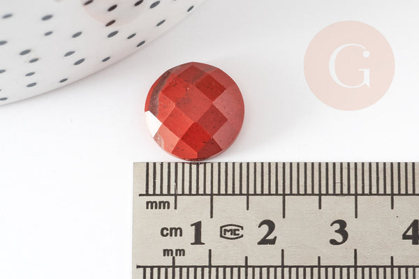 Cabochon rond jaspe rouge naturel à facettes 14.5mm, x1 (G1857)