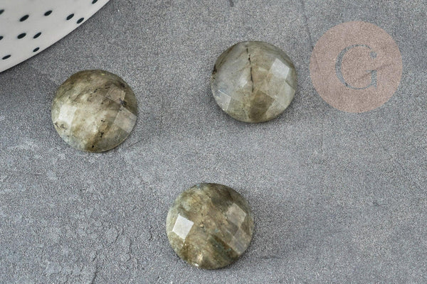 Cabochon rond labradorite naturelle à facettes 14.5mm, x1 (G2264)