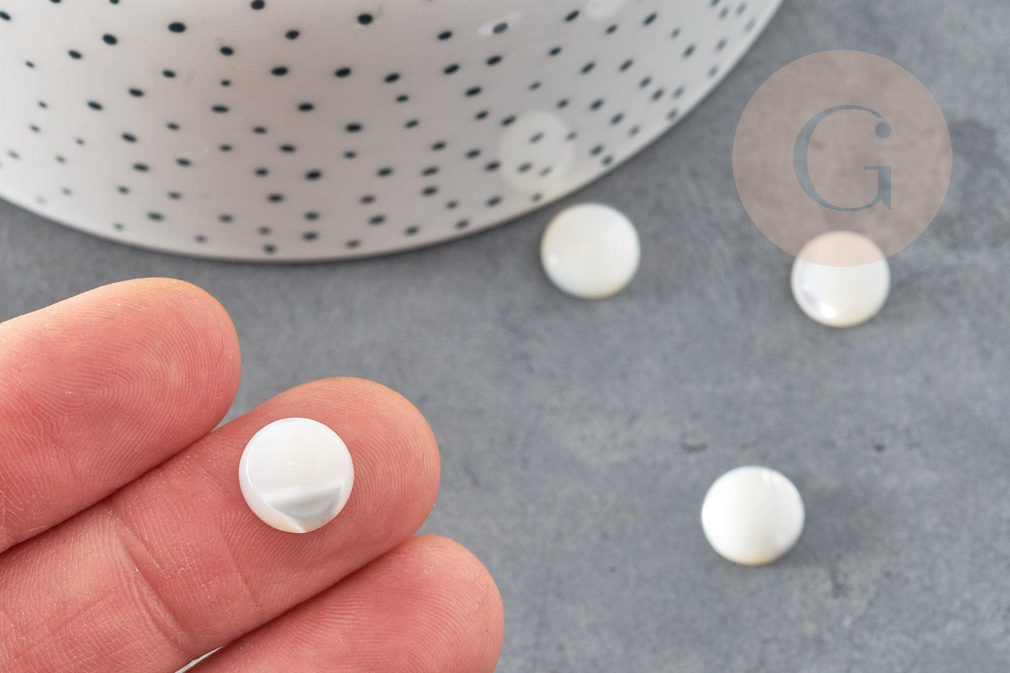 Cabochon rond nacre blanche naturelle 10mm, x1 (G2751)