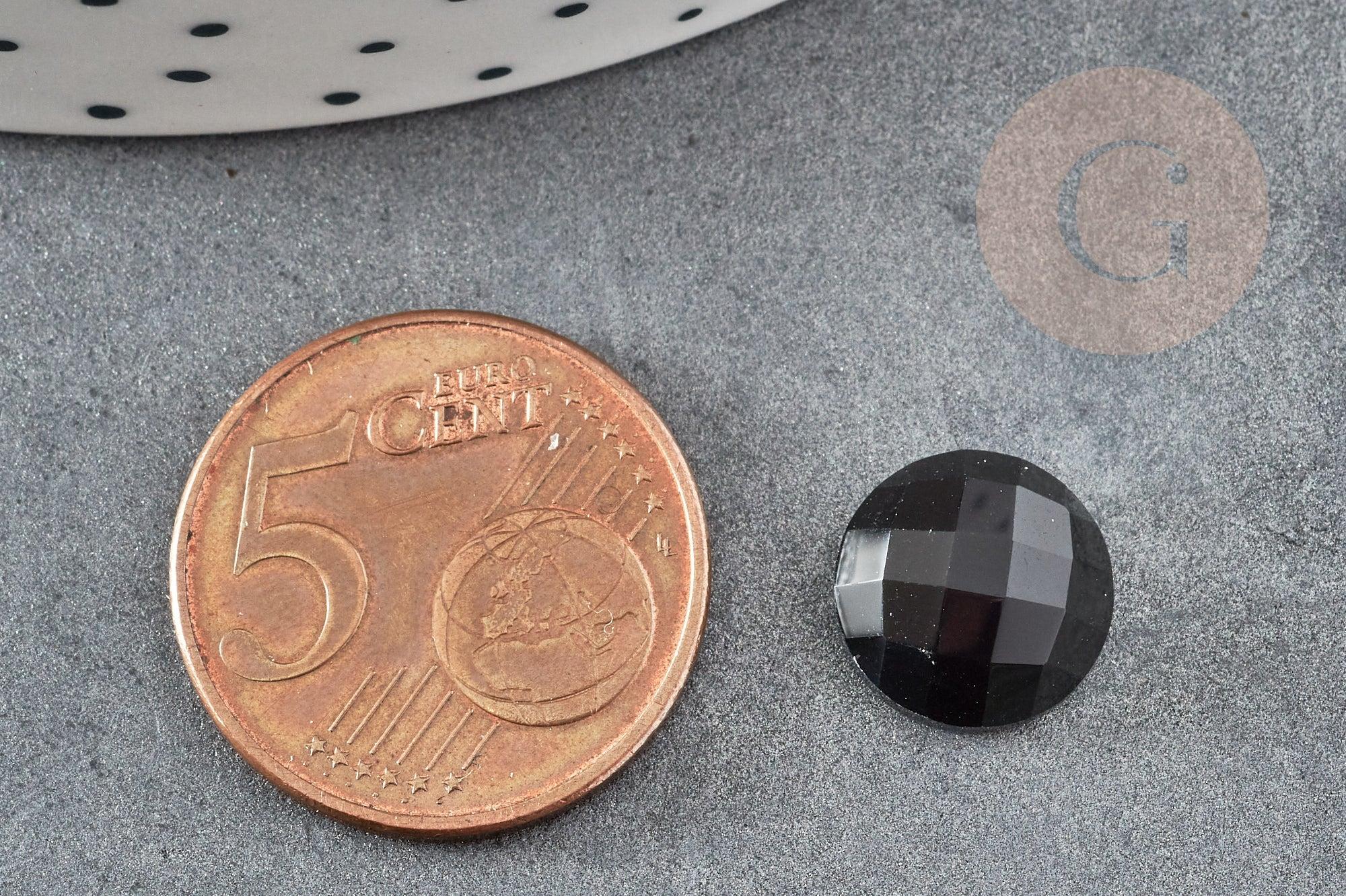 Cabochon rond obsidienne naturelle à facette 11mm, x1 (G2254)