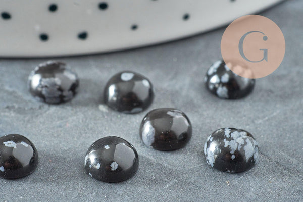 Cabochon rond obsidienne neige naturelle 8mm, x1 G8670