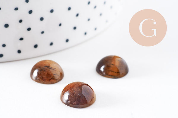 Cabochon rond œil de tigre naturel marron 12mm, x1 (G10067)