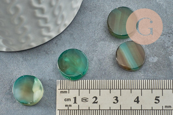 Cabochon rond onyx verte naturelle 14.5-15.5mm, x1 (G9572)