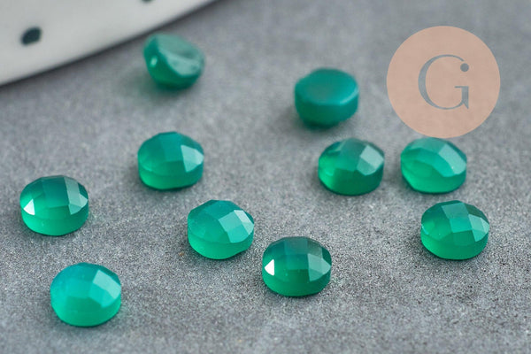 Cabochon rond onyx verte naturelle facetté 4mm, x1 (G2275)