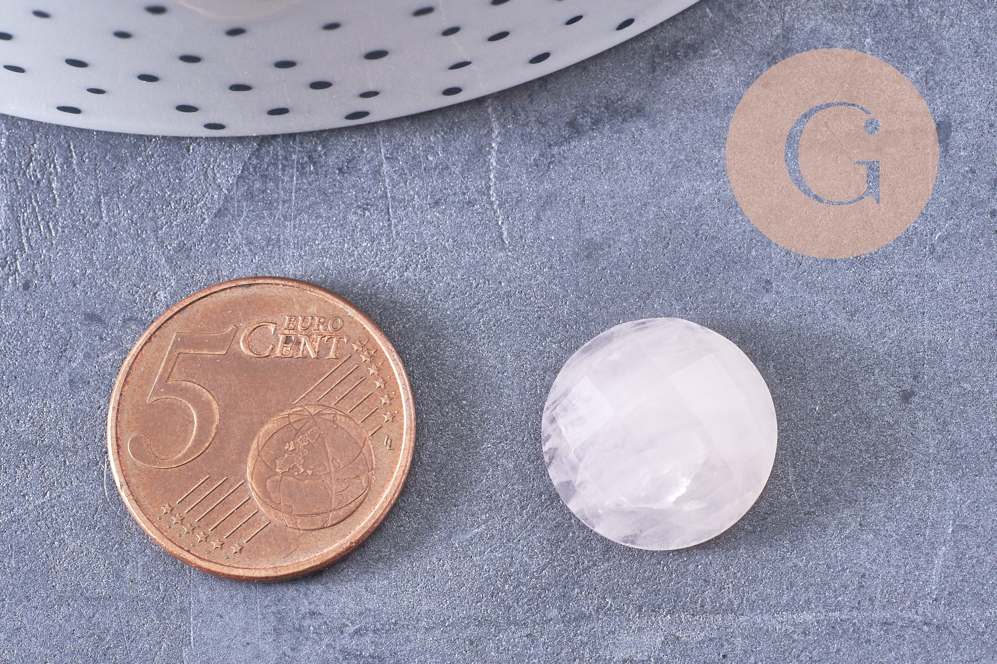 Cabochon rond quartz rose naturel à facettes 16mm, x1 (G10654)