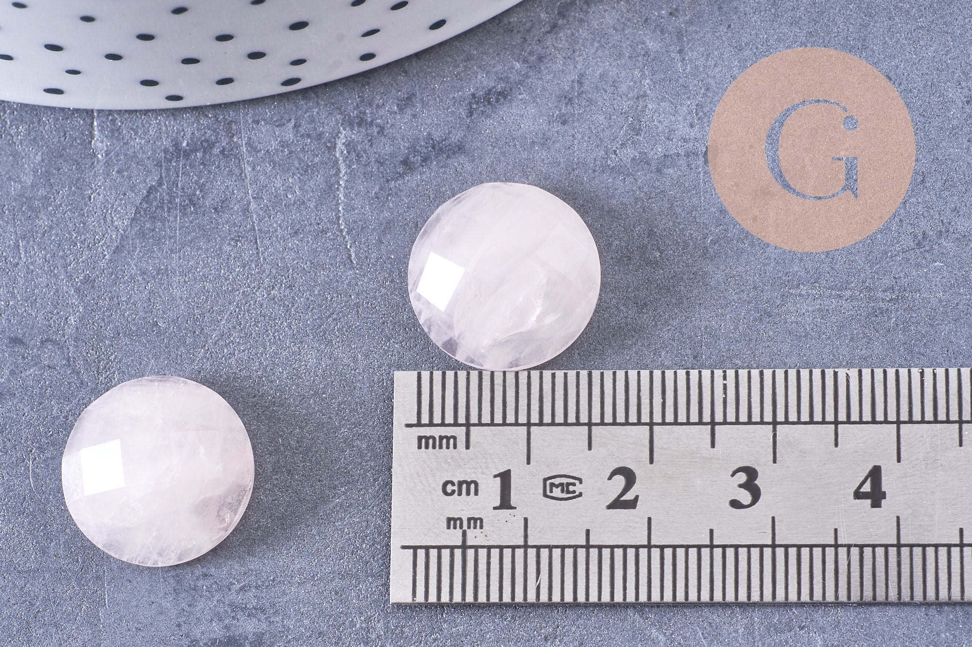 Cabochon rond quartz rose naturel à facettes 16mm, x1 (G10654)