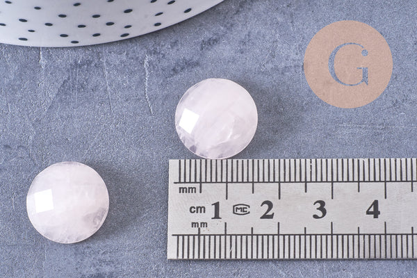 Cabochon rond quartz rose naturel à facettes 16mm, x1 (G10654)