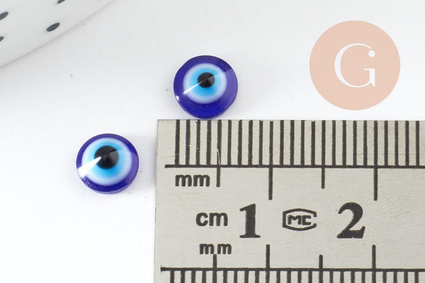 Cabochon rond résine bleue mauvais oeil 6mm , x20 (1.3g) (G0886)
