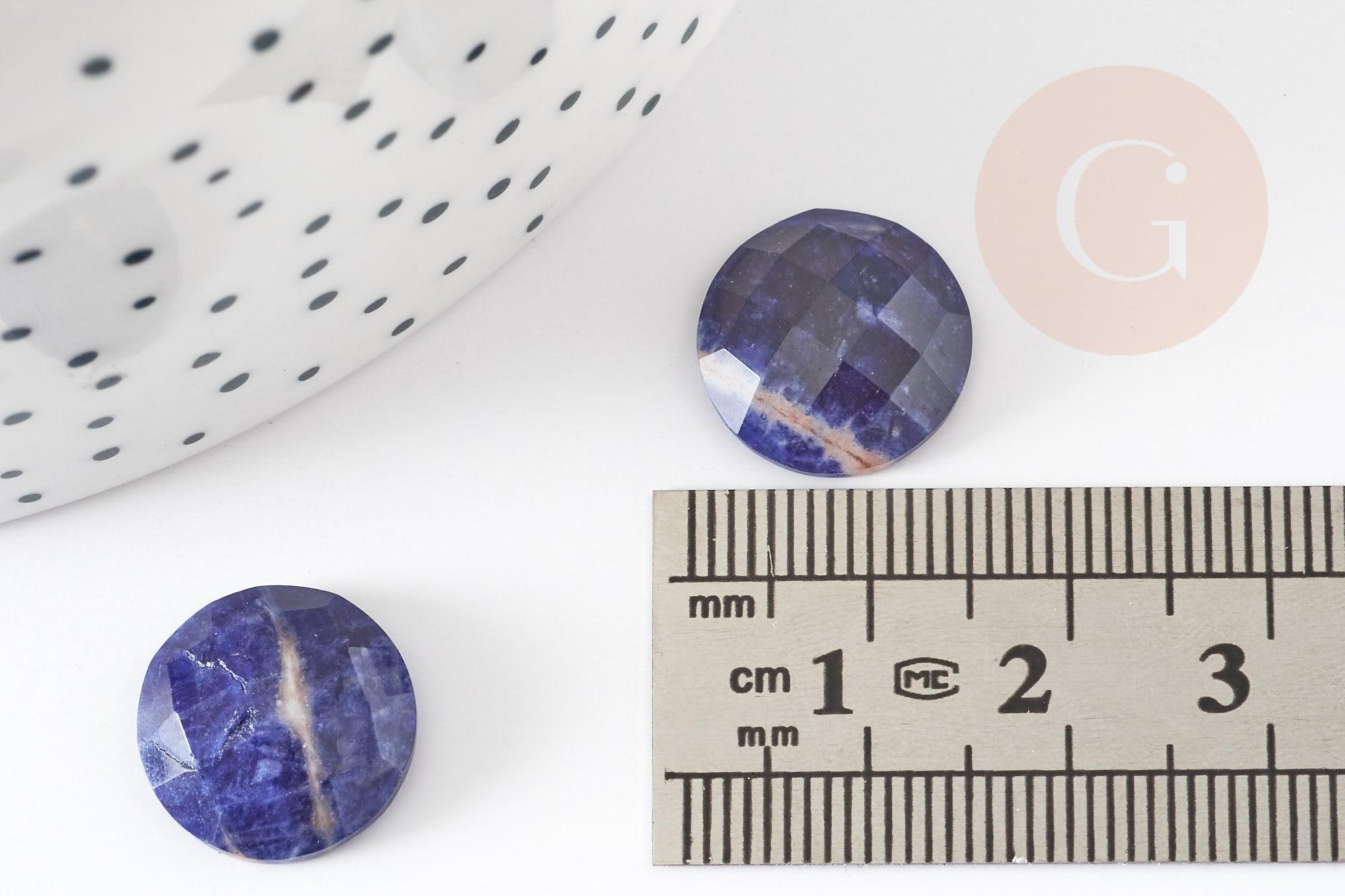 Cabochon rond sodalite bleue naturelle facetté 14.5mm, x1 (G2305)