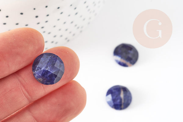 Cabochon rond sodalite bleue naturelle facetté 14.5mm, x1 (G2305)
