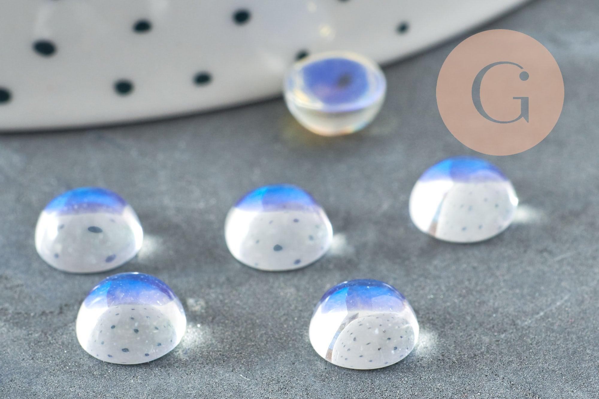 Cabochon rond verre clair irisé opalite AB 8mm, x1 G8333