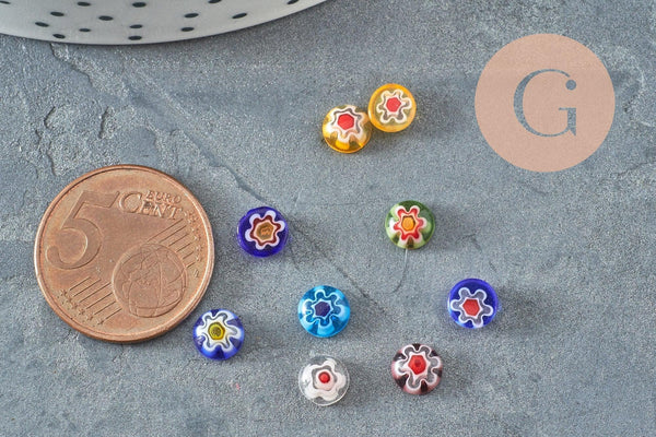 Cabochon rond verre millefiori multicolore 6mm, x5 (G9970)
