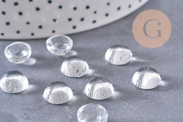 Cabochon rond verre transparent 10mm, x5 (G10485)