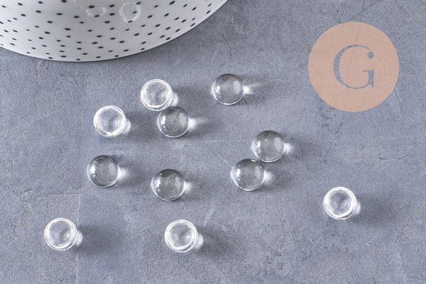 Cabochon rond verre transparent 10mm, x5 (G10485)