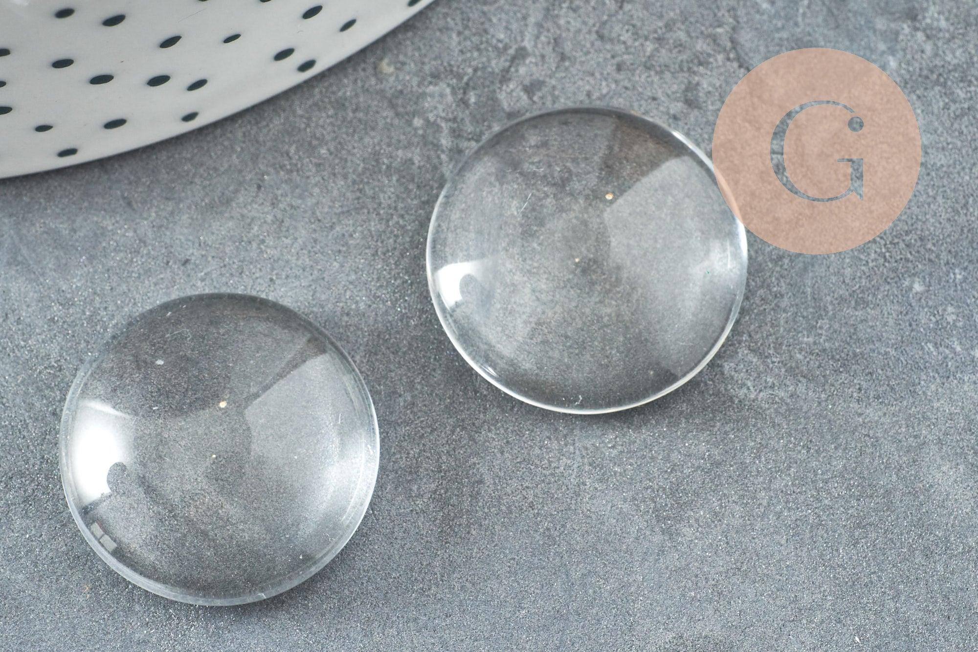 Cabochon rond verre transparent 22mm, x5 (G5372)