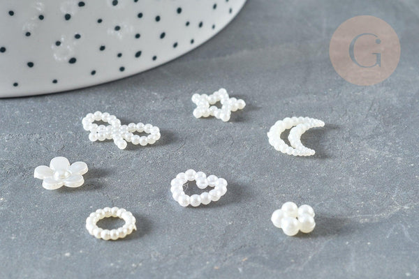 Cabochons acrylique blanc nacré coeur étoile 10-14mm, x10 (G7502)