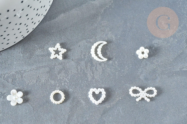 Cabochons acrylique blanc nacré coeur étoile 10-14mm, x10 (G7502)