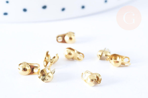 Cache-noeud chaine boule acier 304 doré avec trou 6mm, x10 (G7318)