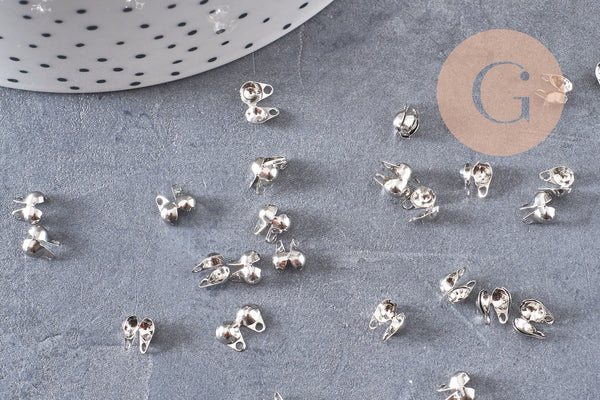 Cache-noeud connecteur chaine boule laiton platine avec trou 3mm, x1gr (G10601)