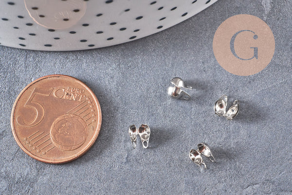 Cache-noeud connecteur chaine boule laiton platine avec trou 3mm, x1gr (G10601)