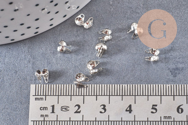 Cache-noeud connecteur chaine boule laiton platine avec trou 3mm, x1gr (G10601)