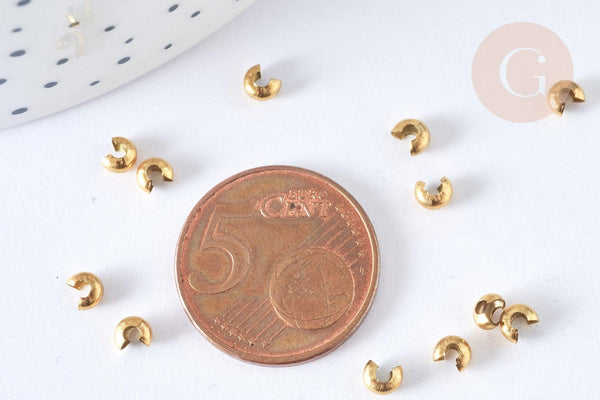 Caches perles à écraser acier 304 doré 2x3mm, x5 (G7320)