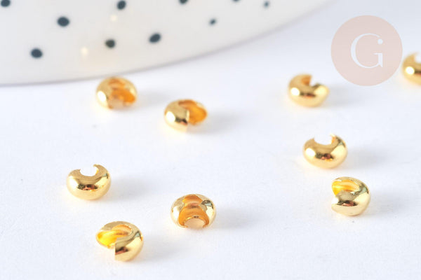 Caches perles à écraser laiton doré 4mm, x50 (4.5gr) (G7317)