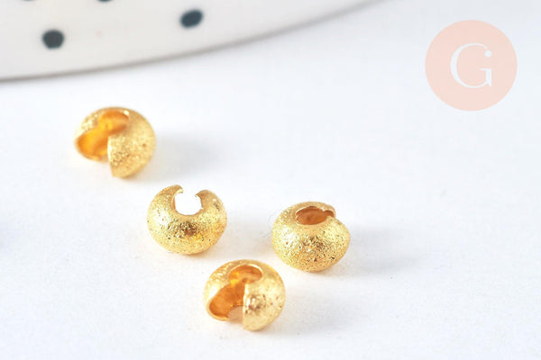 Caches perles texturées à écraser laiton doré 3mm, x20 (G6891)