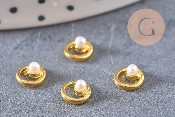 Cercle à coller zamac doré et perle 5.5mm, x2 G5296