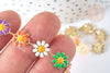 Chaine Fleur marguerite laiton doré émail multicolore 13,5~14mm, x1 mètre (G7451)