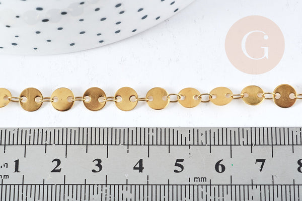 Chaine Pastille avec fermoir acier 304 inoxydable doré 6mm-45cm,chaine complète avec fermoir en acier, x1 G8779