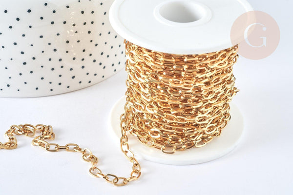 Chaine acier 304 inoxydable IP doré 18k maille ovale 7mm, x1 mètre (G8415)