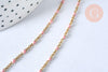 Chaine acier 304 inoxydable doré 14k fantaisie résine rose 2mm-45cm, x1 (G1810)