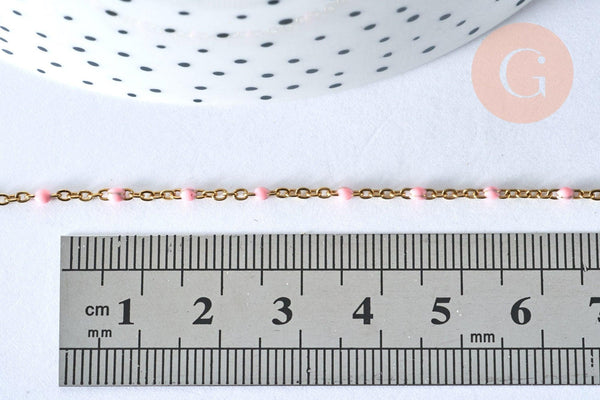 Chaine acier 304 inoxydable doré 14k fantaisie résine rose 2mm-45cm, x1 (G1810)