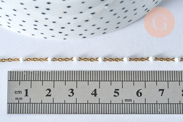 Chaine acier 304 inoxydable doré 14k résine blanche 2mm-45cm, x1 (G1732)