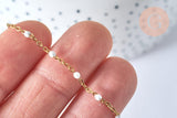Collier Chaine acier 304 inoxydable doré 14k résine blanche 2mm-45cm, x1 (G1732)